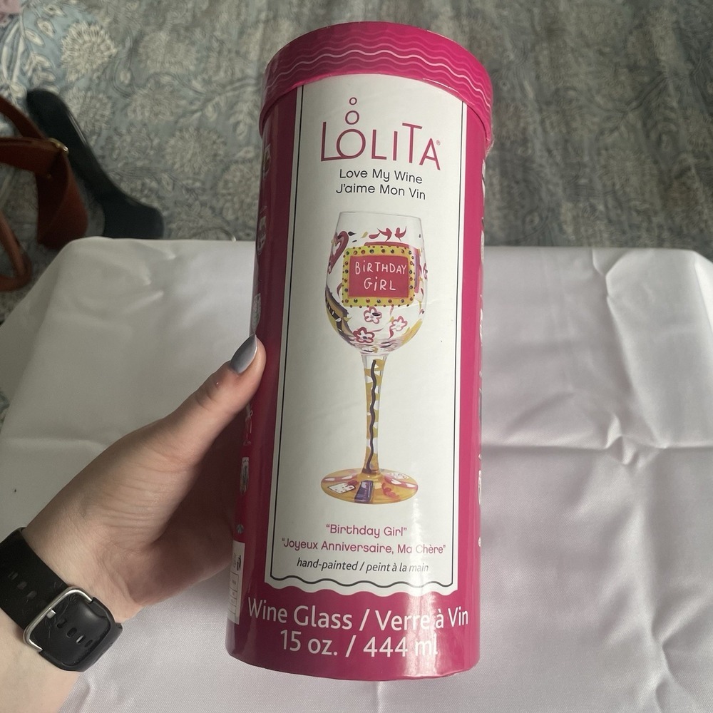 LOLITA HANDPAINTED "BIRTHDAY GIRL" STEMMED WINE GLASS 15OZ - I LOVE MY WINE